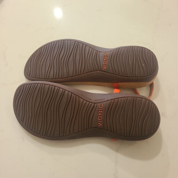Vionic Rest Miami Gold Orange T Strap Sandals Shoes Size 6.5 Colorful Comfy - Picture 6 of 7